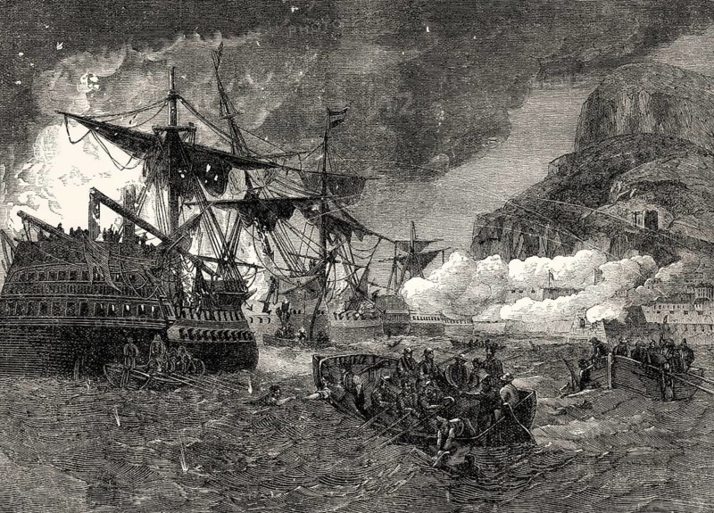 Great Siege of Gibraltar, the great attack on Gibraltar, October 1782, War of the American Revolution, From British Battles on Land and Sea, by James Grant