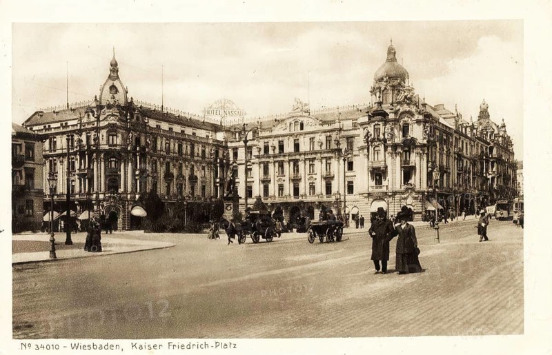 Historical postcard, picture postcard, view of Wiesbaden, Kaiser Friedrich Platz, Hesse, Germany, digitally enhanced reproduction of an original from around 1900, picture postcard