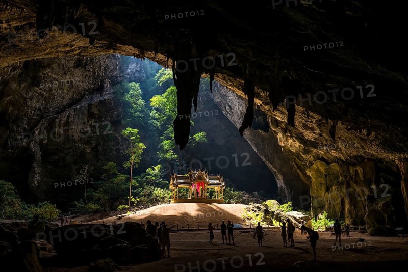 Temple in a stalactite cave, Phraya Nakhon Cave, Khao Sam Roi Yot National Park, Hua Hin, Prachuap Khiri Khan, Thailand