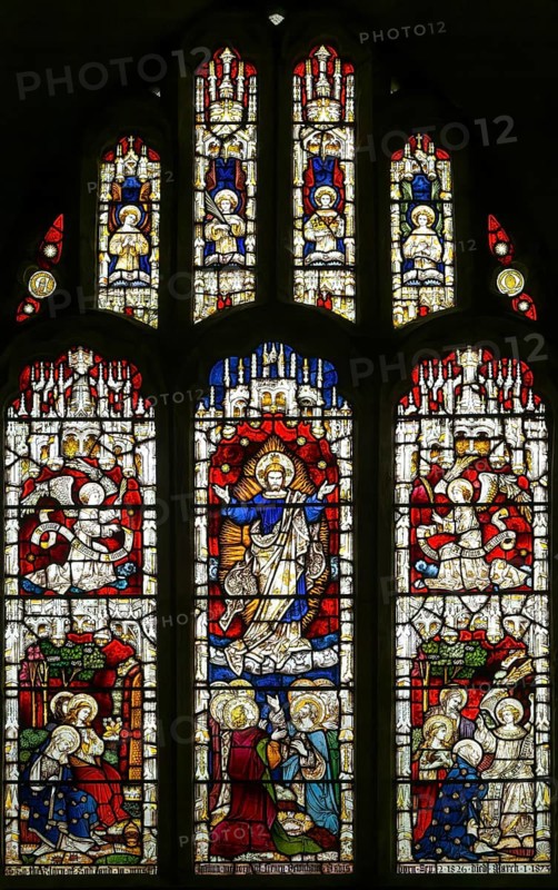 Stained glass east wwindow of Ascension, Clayton and Bell 1876, church of Saint Mary the Virgin, Silchester, Hampshire, England, UK