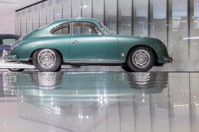 Porsche Museum Stuttgart-Zuffenhausen. Porsche 356 A 1600 Super Coupé built in 1956. The automotive museum of Dr. Ing. h.c. F. Porsche AG shows racing cars and iconic cars from automotive history. Stuttgart, Baden-Württemberg, Germany