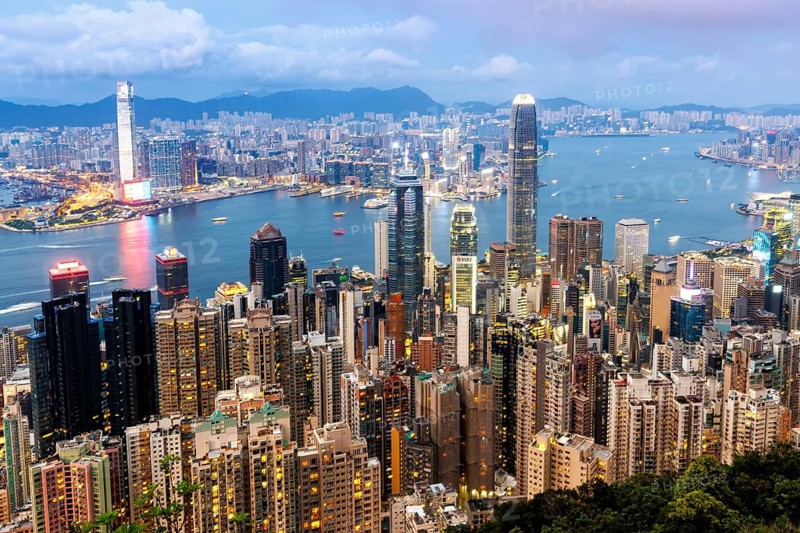 Hong Kong skyline with skyscrapers city centre downtown in the evening in Hong Kong, China
