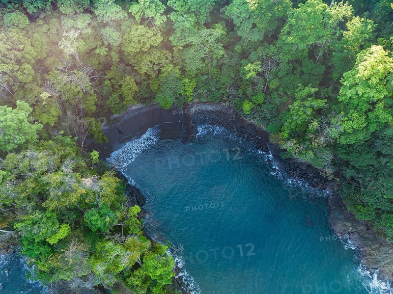 Aerial view, ocean and coast with rainforest, Puntarenas province, Costa Rica