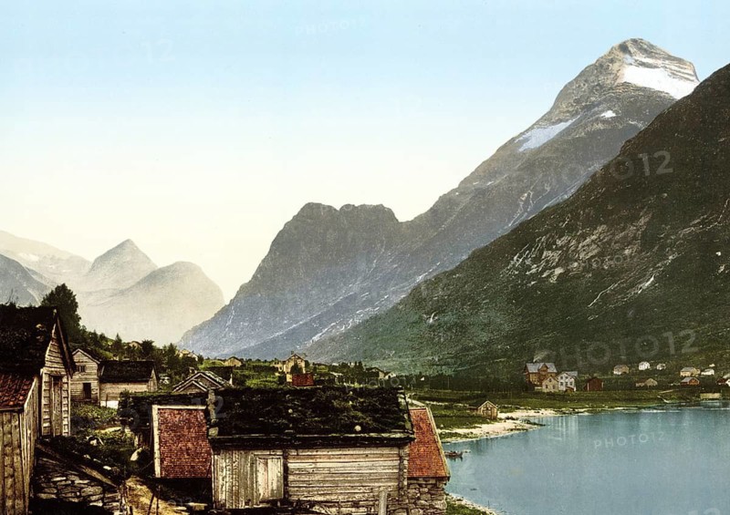 Olden, in the municipality of Stryn in the Norwegian province of Vestland, Nordfjord, Norway, View from 1885, Historical, digitally restored reproduction from a 19th century original, Record date not stated