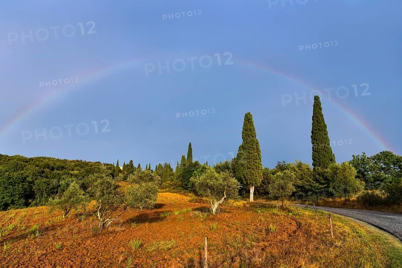 Landscape in the evening light, nature, landscape, weather, rain, sun, dramatic, rural, tourism, travel, rainbow, Tuscany, Italy