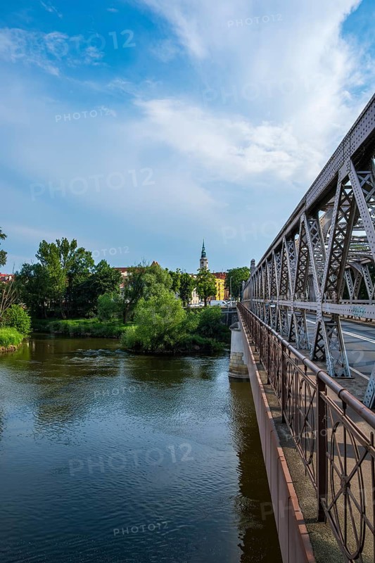 Oder landscape and picturesque view of the Upper Silesian town of Brzeg, Powiat Brzeski, Opole Voivodeship, Poland