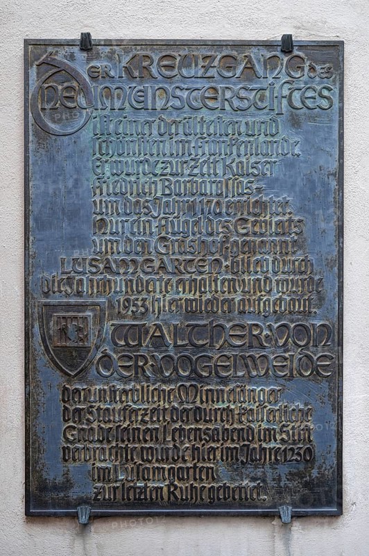 Information board in front of the Lusamgärtchen, Martinstraße 4, Würzburg, Lower Franconia, Bavaria, Germany