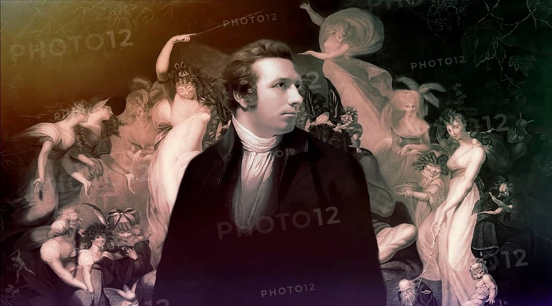 Henry Fuseli or Johann Heinrich Füssli, 1741 – 1825, Swiss painter, draughtsman and writer, digitally edited after Northcote, 1778, Titania and Bottom, scene from Midsummer Nights Dream, by William Shakespeare