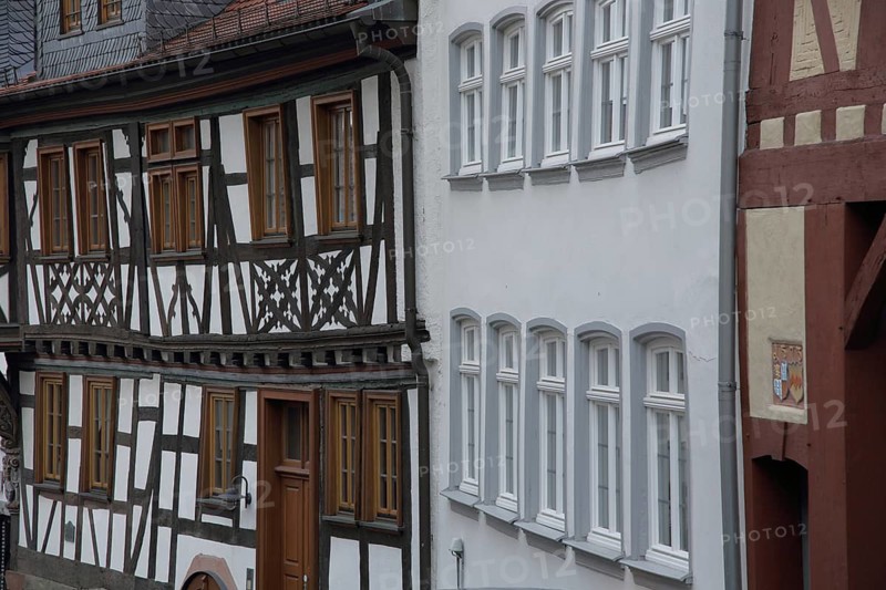 Front of houses with half-timbered houses, old three knights house, idyll, Kronberg, Taunus, Hesse, Germany