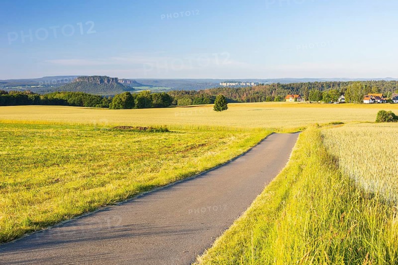 View from Rathewalde to Lilienstein and Königstein Fortress, Saxon Switzerland, Saxony, Germany