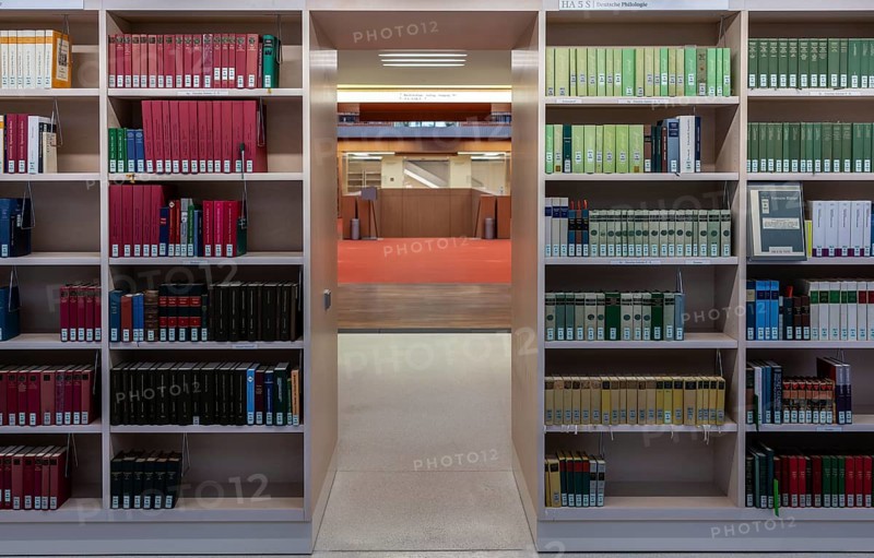 Bookshelves with historical folios, Staatsbibliothek Unter den Linden, Berlin, Germany