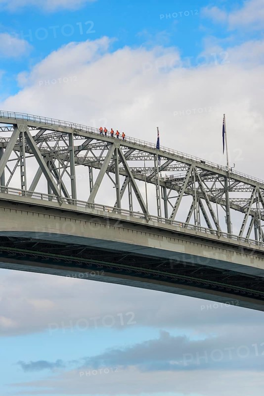 People walking on top of Harbor Bridge, Auckland, North Island, New Zealand