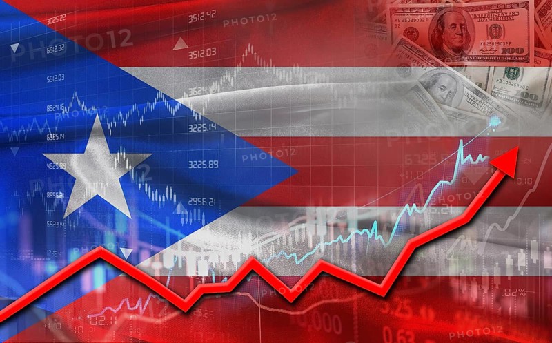 Puerto Rican economic growth on financial graph. Puerto Rico financial growth on market graph