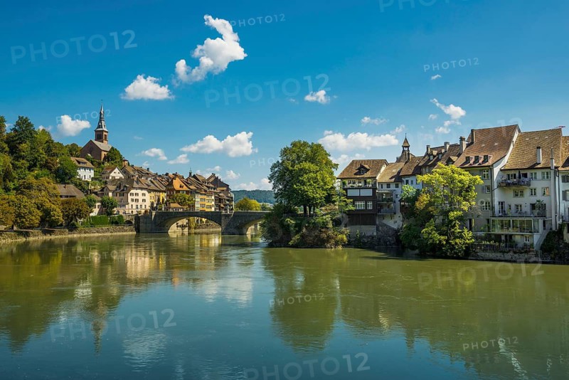 Village view with Rhine, Laufenburg, High Rhine, Black Forest, Baden-Württemberg, Germany