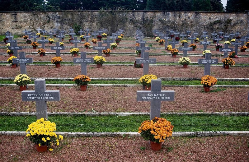 Military cemetery at the time of the Day of the dead. Tombs of german soldiers who died during the WWI, France