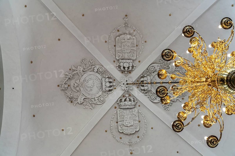 Coat of arms on the ceiling of the Evangelical Lutheran Church of the Saviour in front of Frelsers Kirke, Copenhagen, Denmark