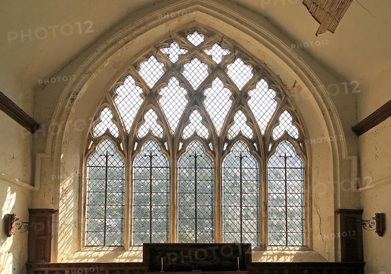Large clear glass east window, Parish church of Saint Peter, Monk Soham, Suffolk, England, UK