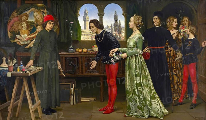 Botticelli's Studio by Eleanor Fortescue-Brickdale, Botticelli's Studio by Eleanor Fortescue-Brickdale, Painting by Sandro Botticelli (1 March 1445, 1510), one of the most important Italian painters and draughtsmen of the early Renaissance, Historic, digitally restored reproduction from an original, Record date not stated