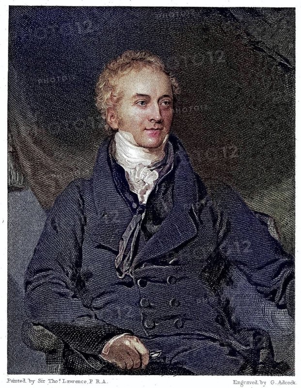 Thomas Young (1773-1829), English physicist and Egyptologist. Undulation theory (wave theory) of light. Decipherment of the Rosetta Stone. Copper engraving after a portrait by Lawrence, Historical, digitally restored reproduction from a 19th century original, Record date not stated