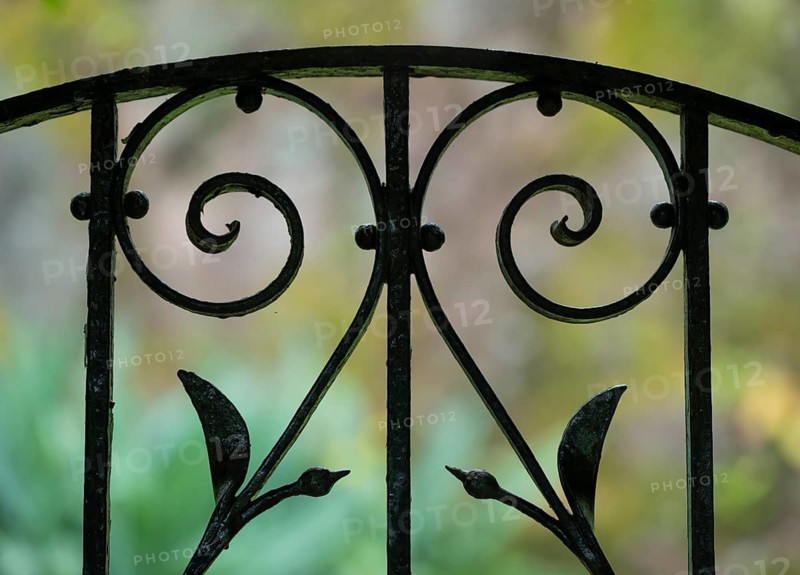Detail of wrought iron garden door, Inverewe Gardens, Poolewe, Loch Ewe, Highlands, Highlands, Scotland, Great Britain