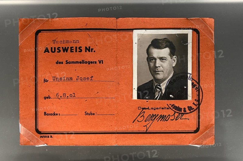 Guard's identity card, exhibit in the former Dachau concentration camp, now a concentration camp memorial, Dachau near Munich, Bavaria, Germany