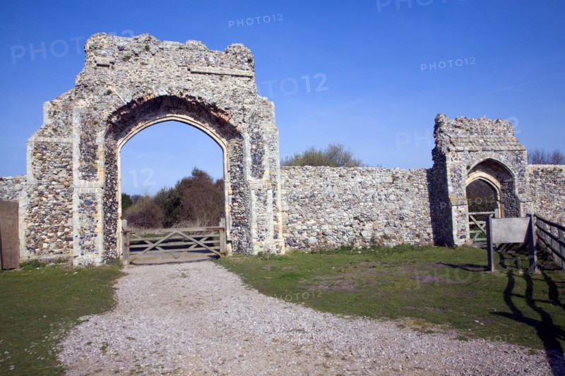 Remains of Greyfriars Priory, Dunwich, Suffolk, Suffolk, England, UK Most of this once important town has been lost to coastal erosion