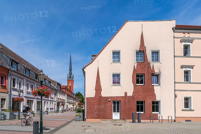 Facade art depicting the silhouette of the Catholic Church of the Assumption of Mary, Schwedt an der Oder, Uckermark, Brandenburg, Germany