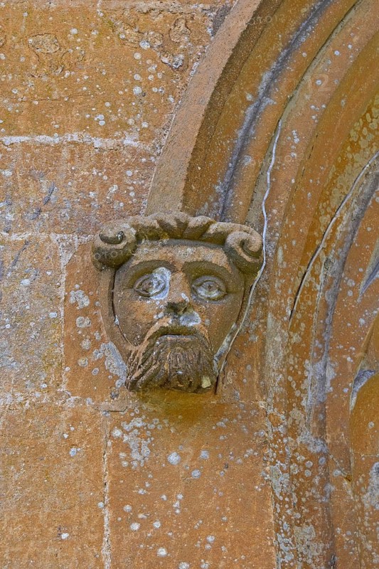 Portrait, Head, Detail, Exterior wall, Church, Stanway, The Cotswolds, England, Great Britain