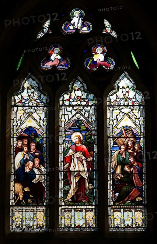 Stained glass window of the Ascension c 1870 probably Ward and Hughes, Boyton church, Suffolk, England, UK