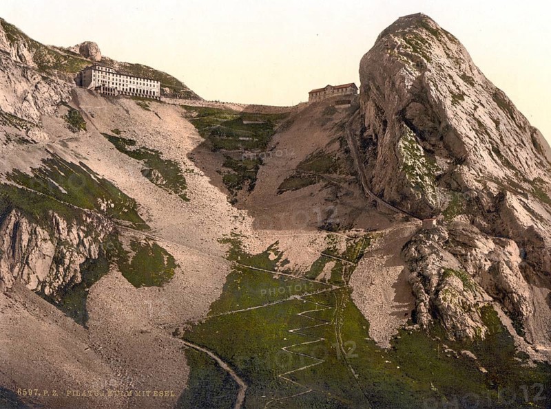 Kulm and donkey, Pilatus, Switzerland, Historic, digitally restored reproduction from a 19th century original, Record date not stated