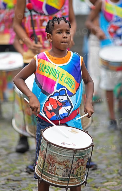 Traditional drumming group in the historic old town, Salvador, State of Bahia, Brazil