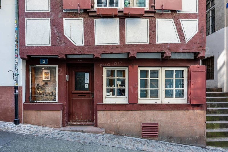 Medieval half-timbered house, called Meister Sonnenfros Hus, with a total area of only 14 square meters, it is considered one of the smallest houses in the canton of Basel-Stadt, Altstadt, Basel, Switzerland