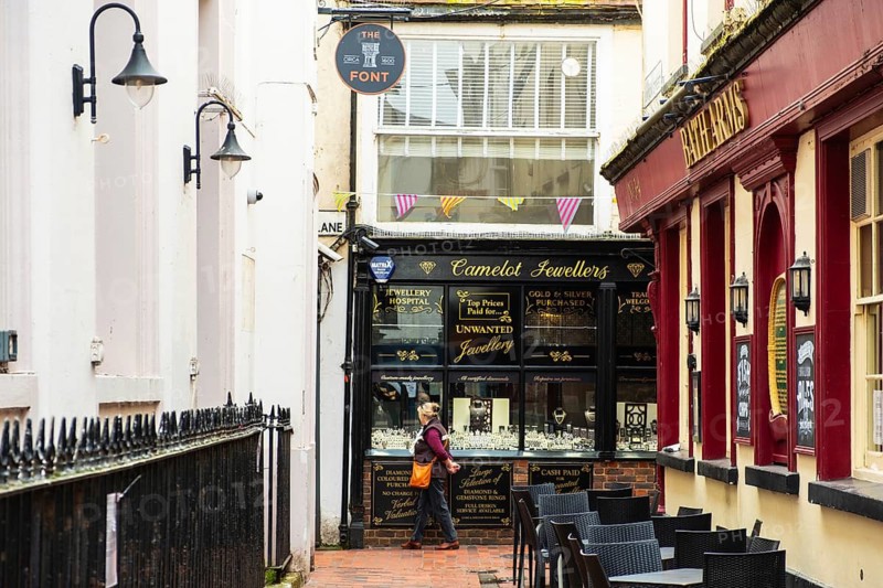 The Lanes in the city centre of Brighton, Great Britain