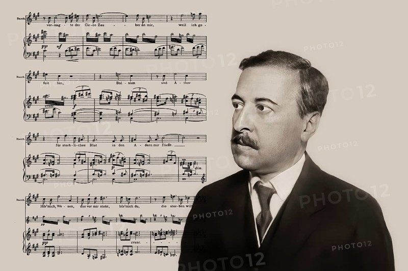 Hugo von Hofmannsthal, 1874-1929, Austrian novelist and poet, digital edited according to a photograph by Wilhelm Willinger and the composing „Ariadne on Naxos“ by Richard Strauss
