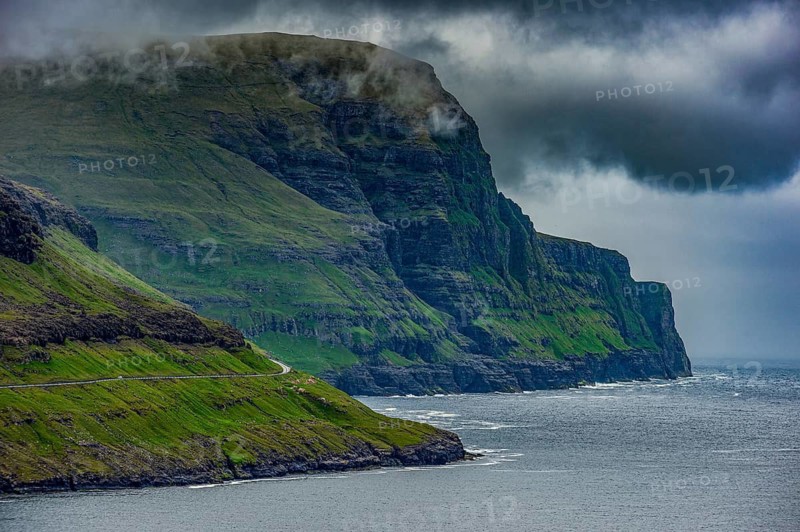 Steep cliffs in Gjogv, Streymoy, Faroe islands, Denmark