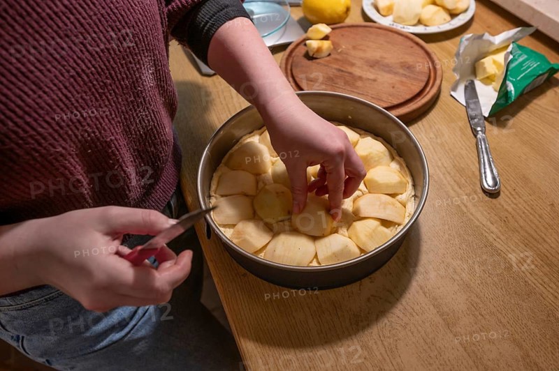 Preparation for baking an apple pie, Bavaria, Germany