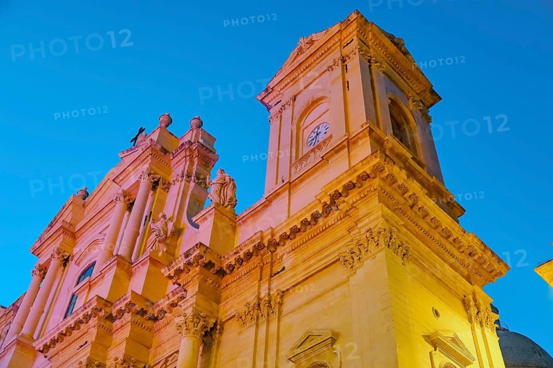 San Nicolò Cathedral at night, Noto, Noto Valley, Sicily, Italy