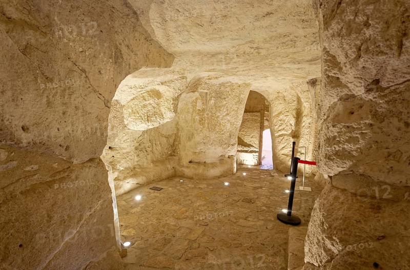 Chiesa Rupestre di Santa Maria di Idris, the rock church of Santa Maria di Idris in the old town of Matera in the southern Italian region of Basilicata. interior view. The cave villages, Sassi, are UNESCO World Heritage Sites. Matera, Basilicata, Italia