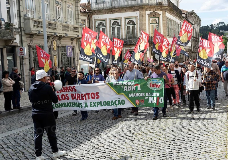 Political rally and march for May Day in city of Guimaraes, Braga district, northern Portugal, Europe - 1st May 2025