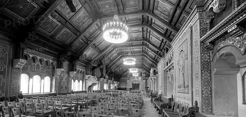Ballroom, Wartburg, castle in the Thuringian Forest, UNESCO World Heritage, interior photo, b/w photo, black and white, Eisenach, Thuringia, Germany