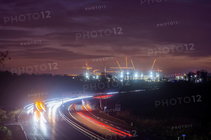 ESMC construction site of the new chip factory on the A4 in the evening, Dresden, Saxony, Germany