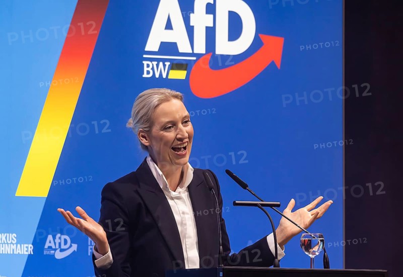 Alice Weidel, co-chair of the parliamentary group of the right-wing populist and far-right Alternative for Germany AfD party. Federal spokesperson for the party. Campaign rally for the state election in Baden-Württemberg of the AfD party in the Congress Center Pforzheim CCP. Pforzheim, Baden-Württemberg, Germany