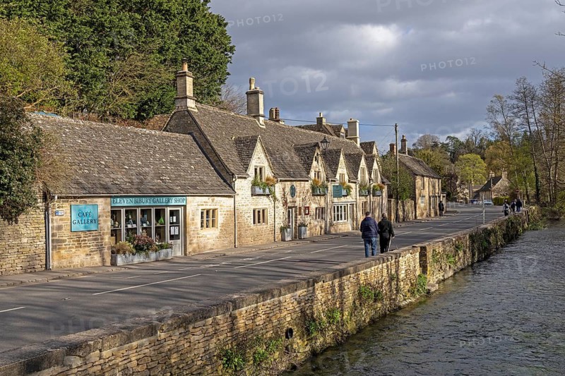 Houses, Main Street, River Coln, Cotswold Stone, Bibury, The Cotswolds, England, United Kingdom