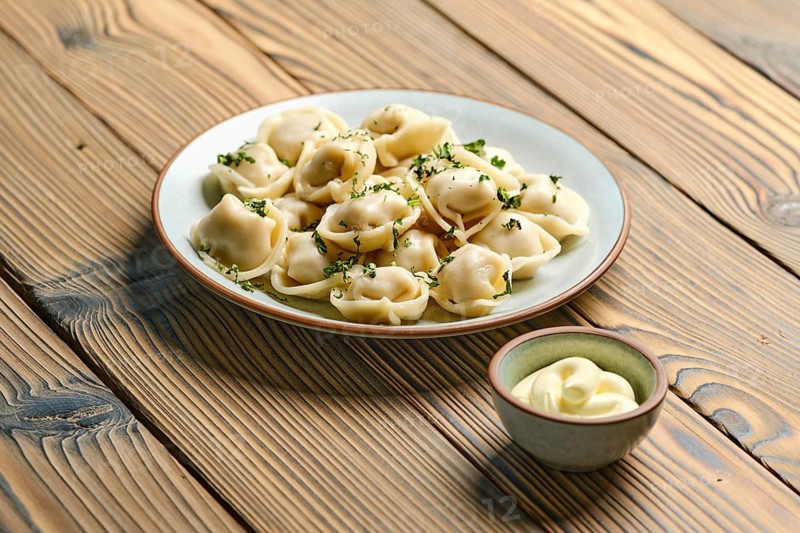 Boiled dumplings with beef on a plate