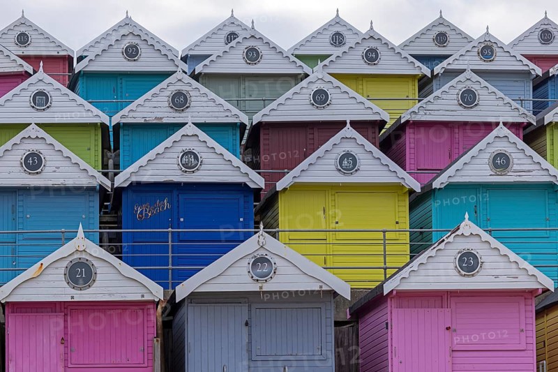 Colourful bath huts, Walton-on-the-Naze, England, United Kingdom