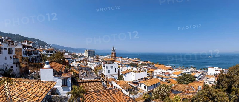 Mexico, panoramic view of Puerto Vallarta near sea promenade Malecon, beaches and historic center