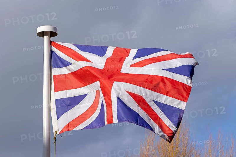 British flag, Union Jack, Bibury, The Cotswolds, England, Great Britain