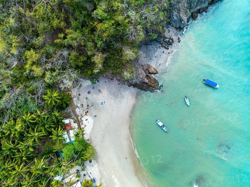 Aerial view, Tropical island in the turquoise ocean, Tourist beach, Tortuga Island, Puntarenas, Costa Rica