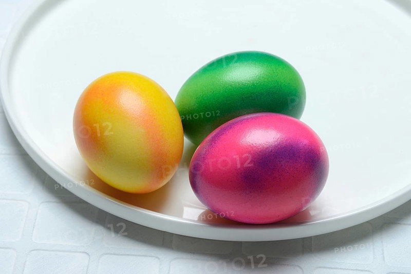 Coloured eggs on a plate, Easter