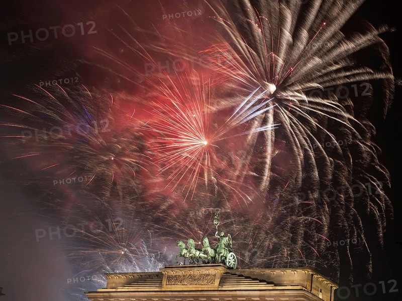 Fireworks over the Brandenburg Gate in Berlin, Germany, during New Year concert and celebrations